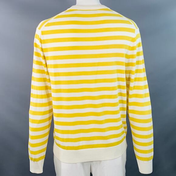 MR TURK Size L Yellow White Pink Flamingo Stripe Cotton Blend Crew Neck Pullover - Picture 4 of 6